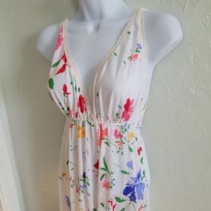 Vintage Maxi Nightie Nightgown Floral Spring Flowers Lace Small Miss Elaine